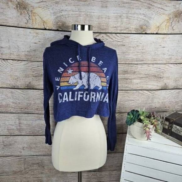 American Apparel Venice Beach California Cropped Navy Hoodie Size Small - Picture 1 of 6
